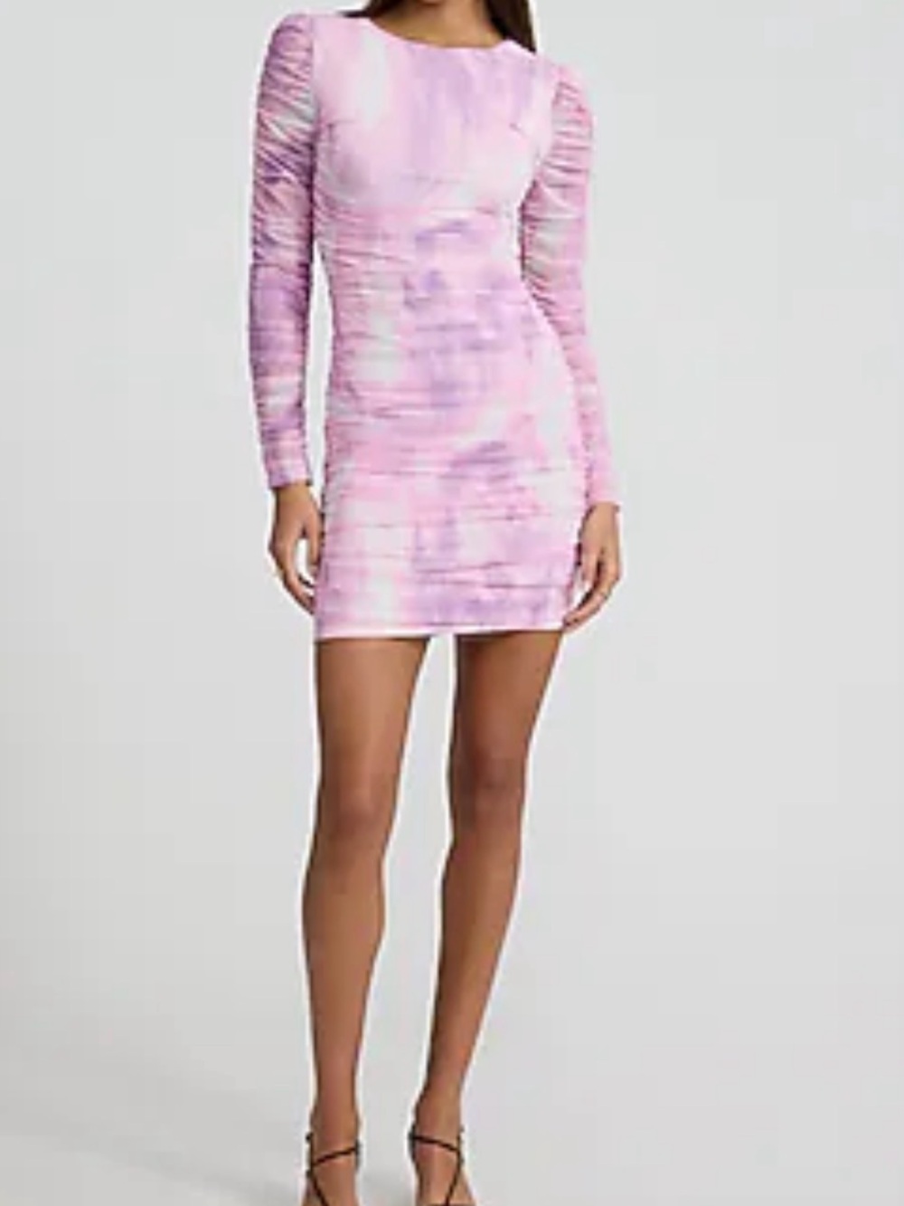 NWT Express Body Contour Compression Ruched Tie Dye Pink Purple Mesh Dress M